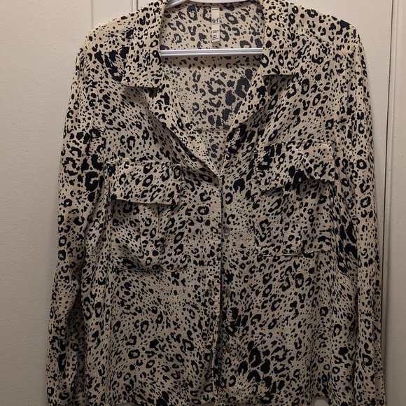 Zara TRF Black and Cream Leopard Print Blouse - Size Large - Picture 1 of 3